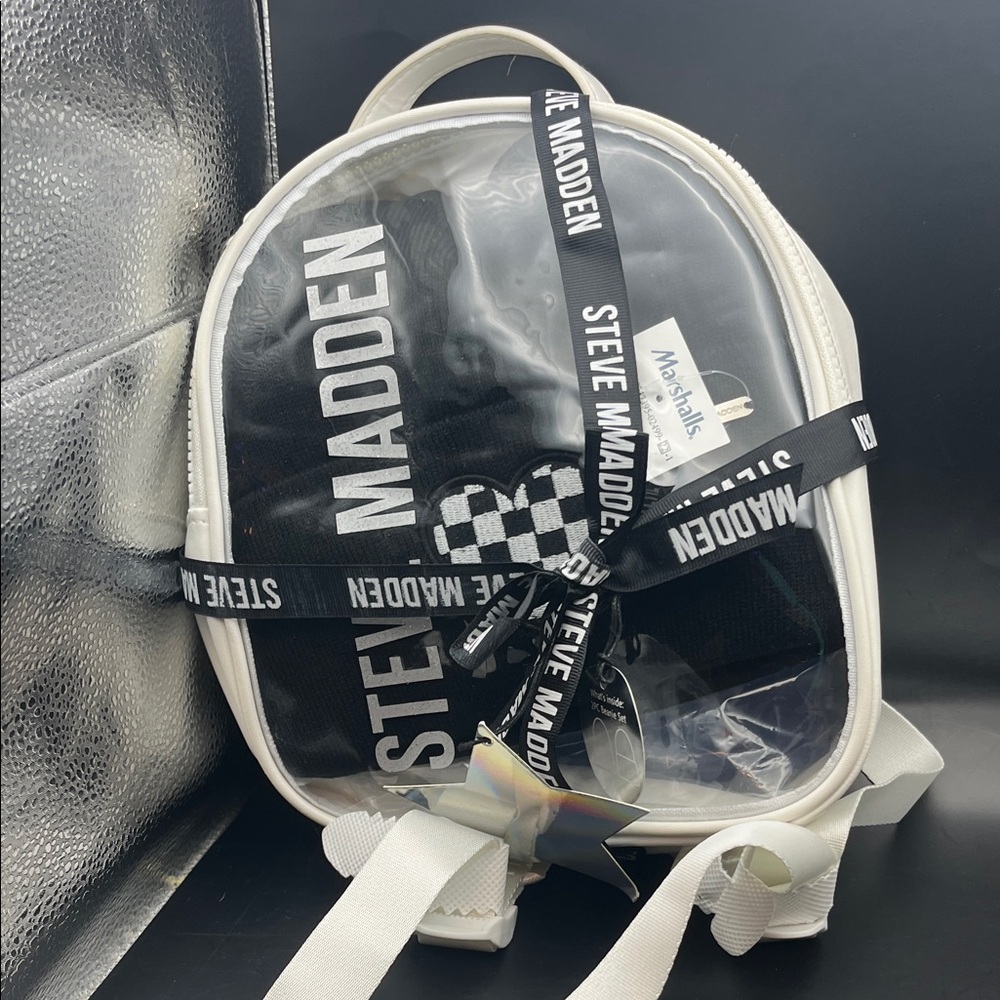 NWT Steve Madden mini backpack + 2 PC Beanie set checkered winter hat